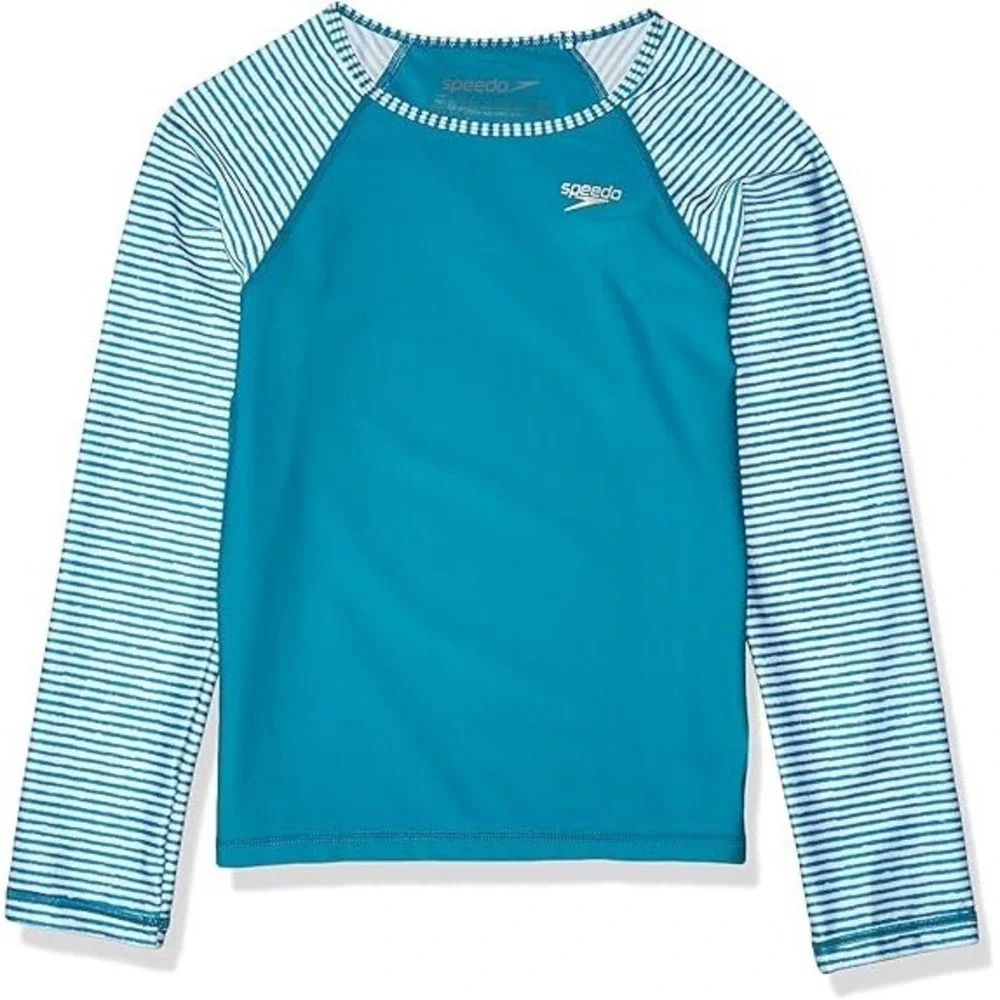 Speedo Girls' Swim Shirt Long Sleeve Rashguard - UPF 50+, Blue Combo, Medium